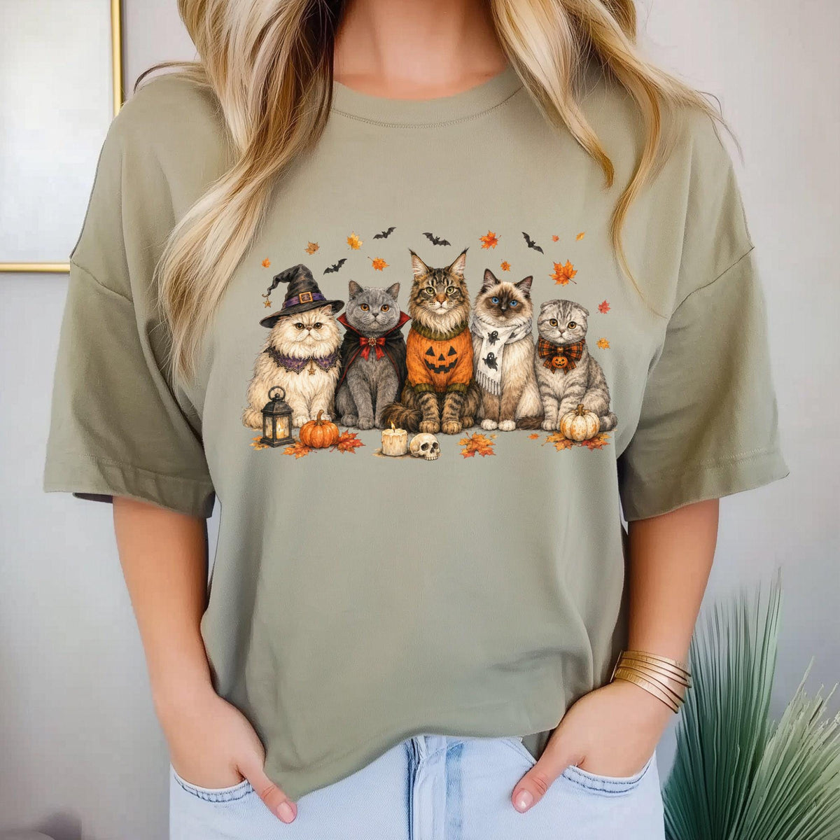Halloween Cat Sweatshirt, Cute Spooky Cats Crewneck, Witch Kitty Pumpkin Shirt, Autumn Fall Feline Gift for Cat Lovers and Cozy Nights