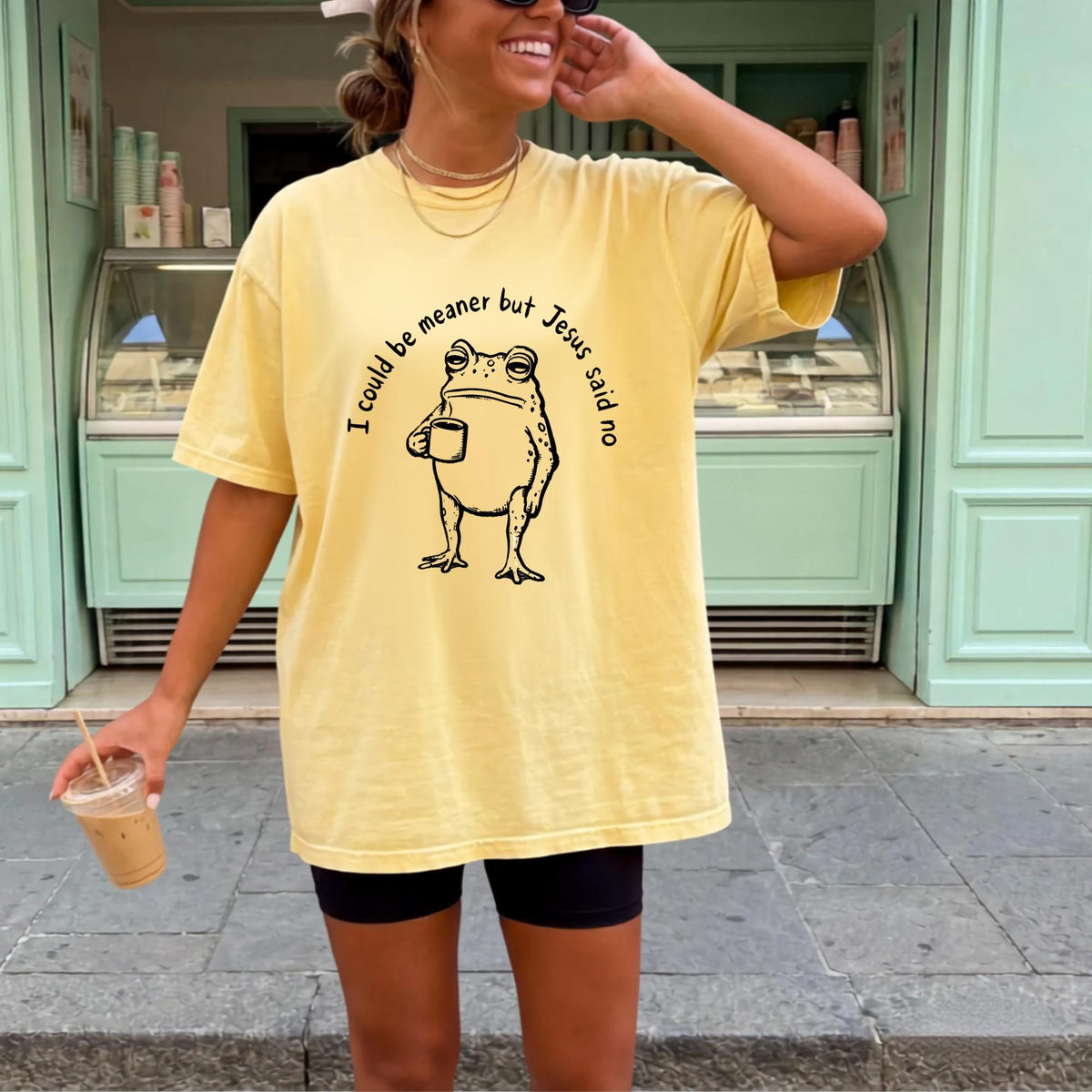 Funny Christian Frog Sweatshirt, I Could Be Meaner But Jesus Said No, Cute Faith Humor Crewneck, Religious Gift for Christian Women and Men