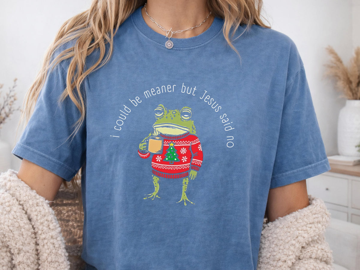 Funny Christmas Frog Shirt, I Could Be Meaner But Jesus Said Vintage Holiday Tee, Christian Christmas Gift, Cozy Unisex Graphic Top