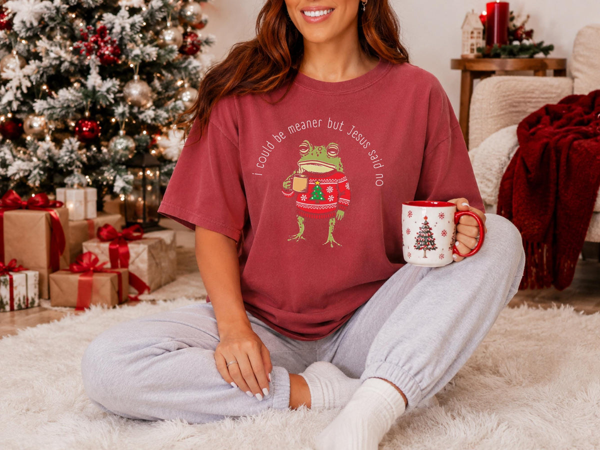 Funny Christmas Frog Shirt, I Could Be Meaner But Jesus Said Vintage Holiday Tee, Christian Christmas Gift, Cozy Unisex Graphic Top