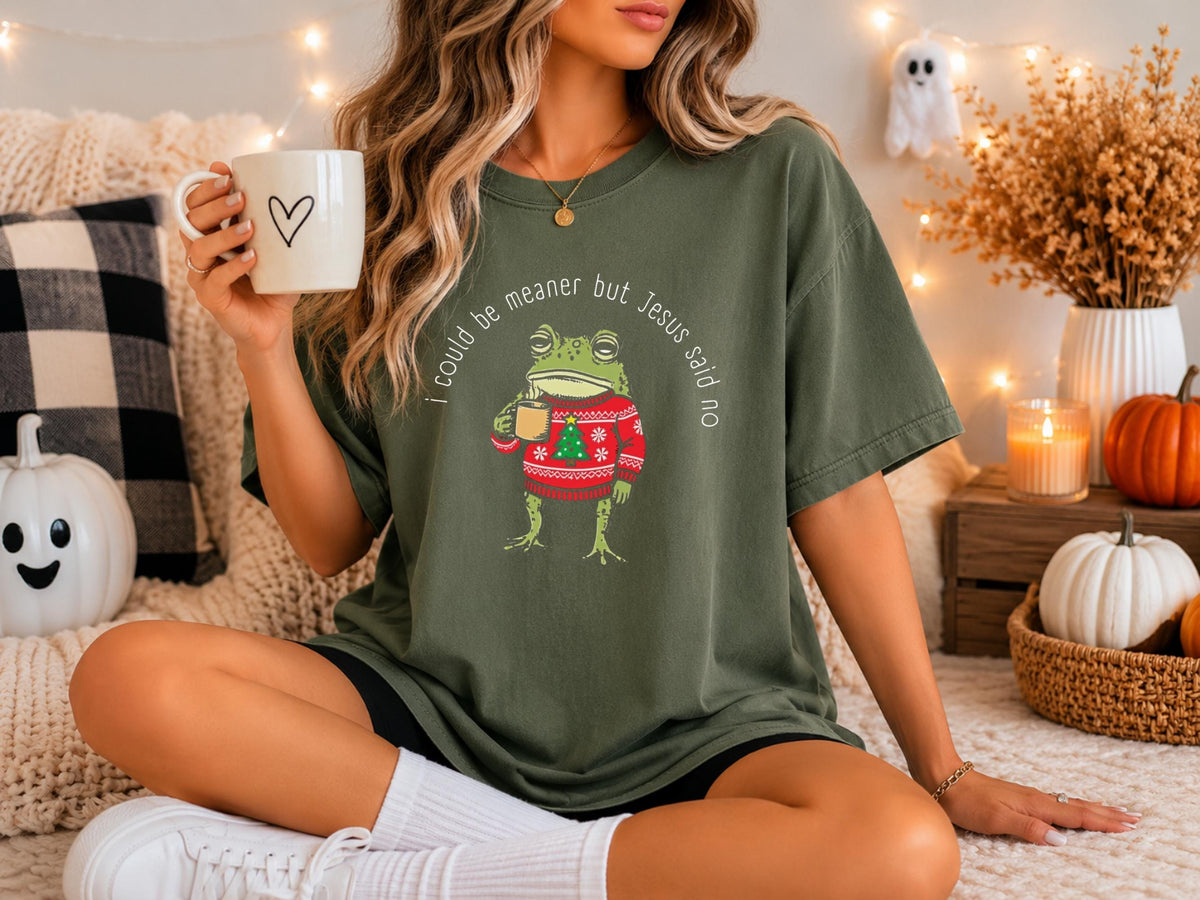 Funny Christmas Frog Shirt, I Could Be Meaner But Jesus Said Vintage Holiday Tee, Christian Christmas Gift, Cozy Unisex Graphic Top