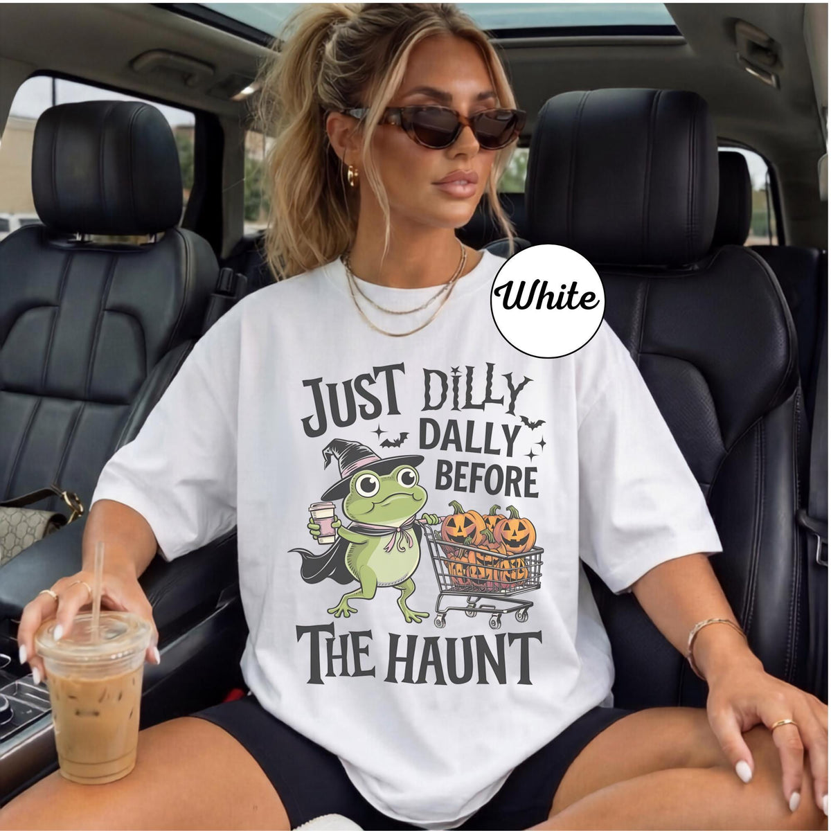 Funny Halloween Frog Sweatshirt, Just Dilly Dally Before the Haunt Crewneck, Witchy Pumpkin Shopping Pullover, Spooky Season Gift Idea