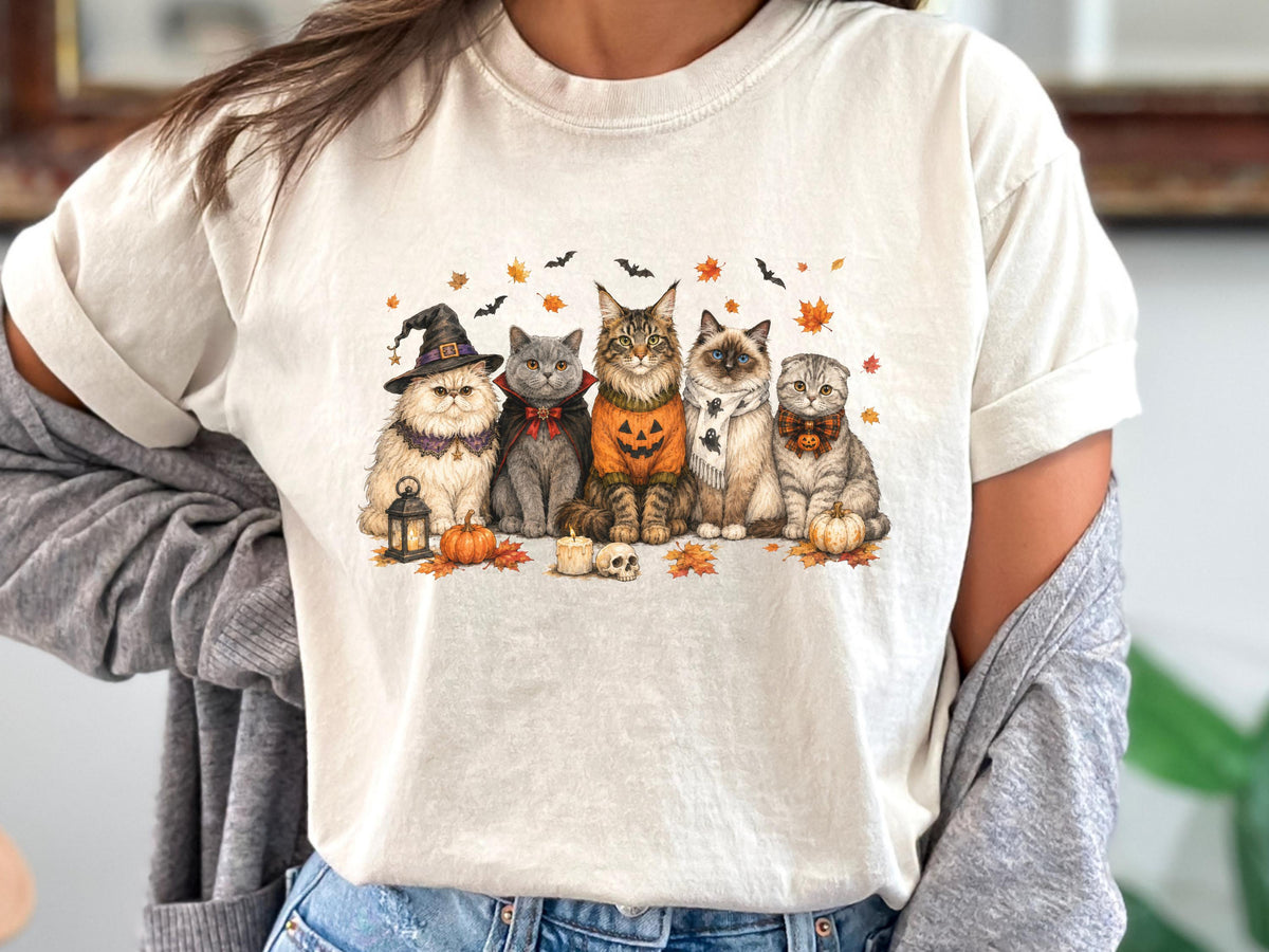 Halloween Cat Shirt, Witchy Cat T-Shirt, Spooky Kitty Graphic Tee, Autumn Cat Lover Gift, Cute Vintage Halloween Outfit for Women Men