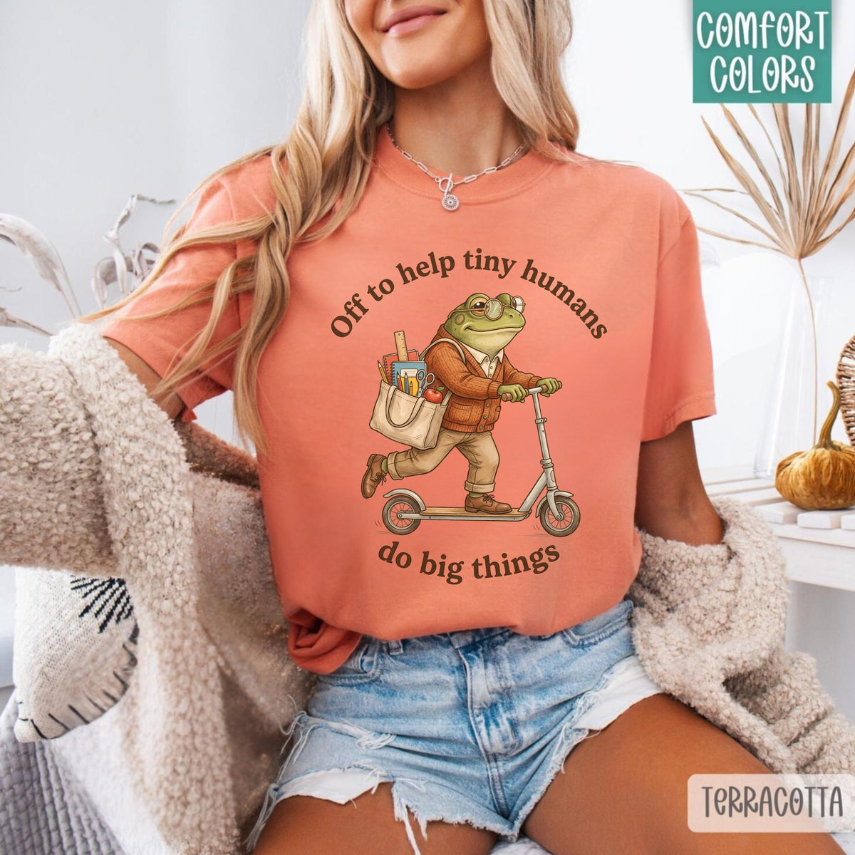 Off to Help Tiny Humans Sweatshirt, Funny Frog Teacher Crewneck, School Staff Gift, Educator Pullover, Do Big Things Sweater Gift Idea