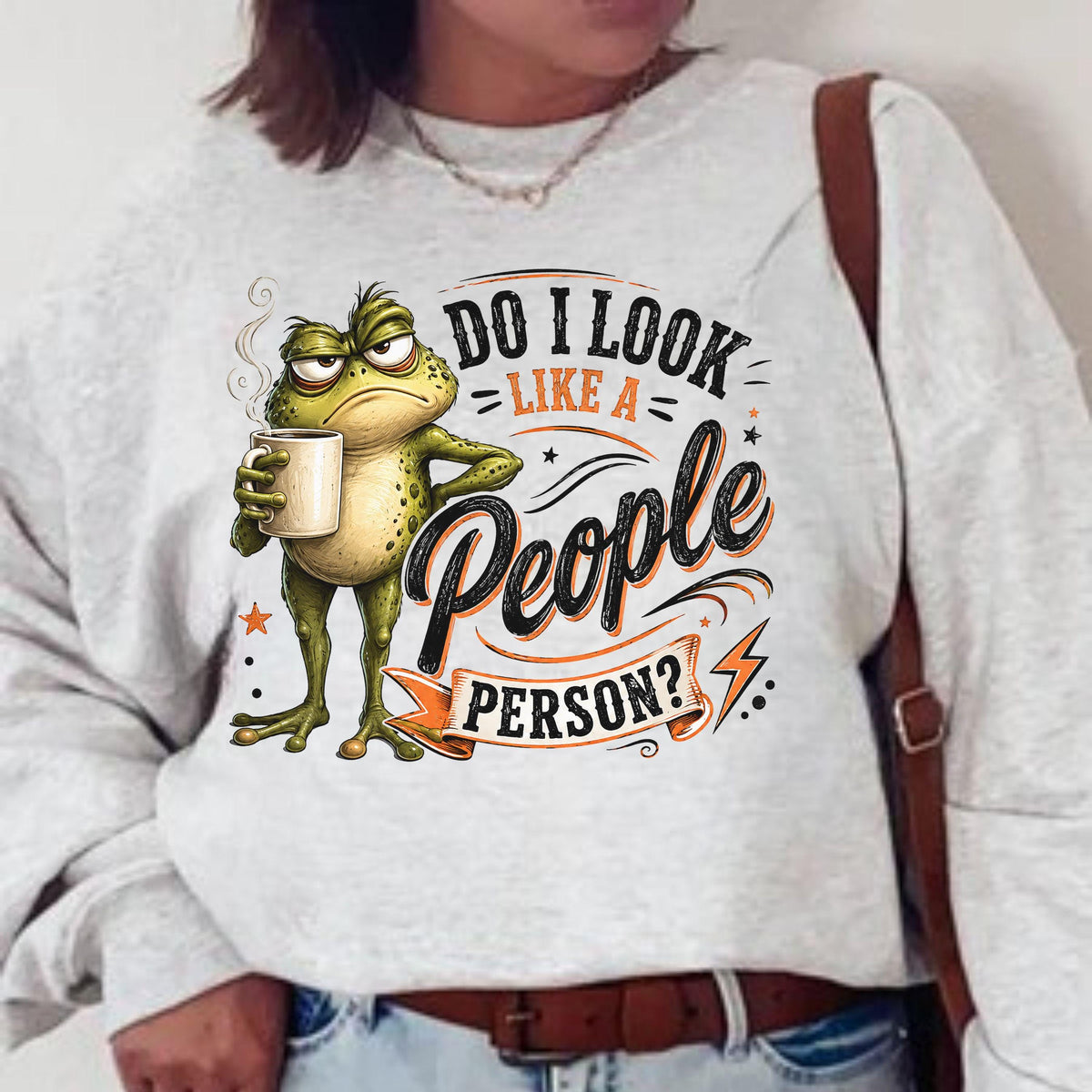 Do I Look Like a People Person Sweatshirt, Funny Frog Coffee Crewneck, Introvert Humor Pullover, Sarcastic Gift for Coffee Lovers and Cowork