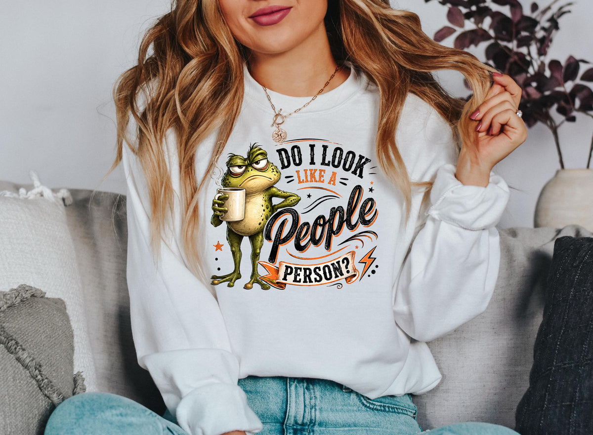 Do I Look Like a People Person Sweatshirt, Funny Frog Coffee Crewneck, Introvert Humor Pullover, Sarcastic Gift for Coffee Lovers and Cowork