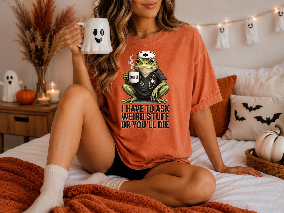 Funny Frog Nurse Sweatshirt, Coffee Frog Medical Crewneck, Weird Nurse Humor Pullover, Cute Healthcare Worker Gift, Dark Humor Apparel