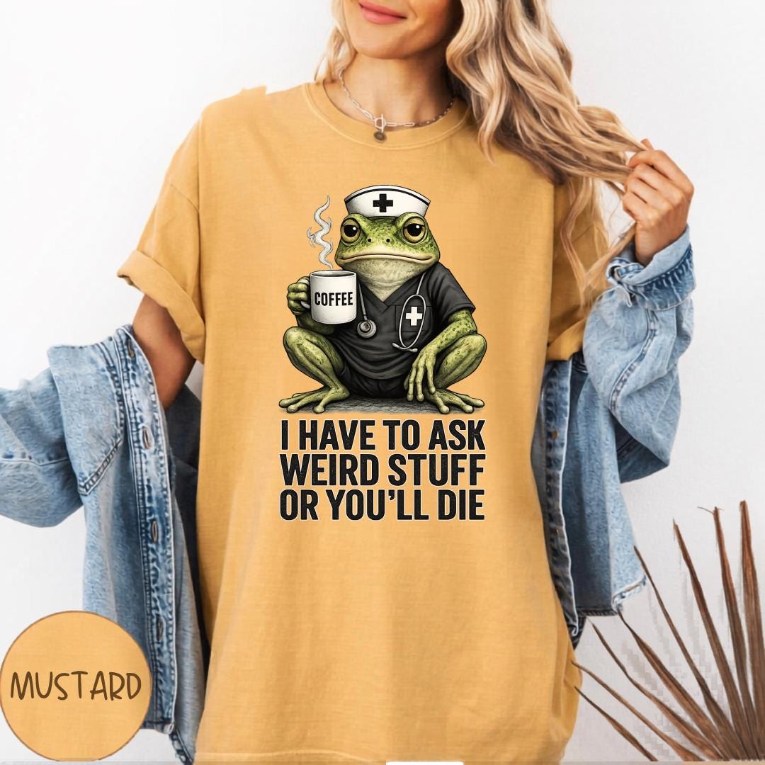 Funny Frog Nurse Sweatshirt, Coffee Frog Medical Crewneck, Weird Nurse Humor Pullover, Cute Healthcare Worker Gift, Dark Humor Apparel