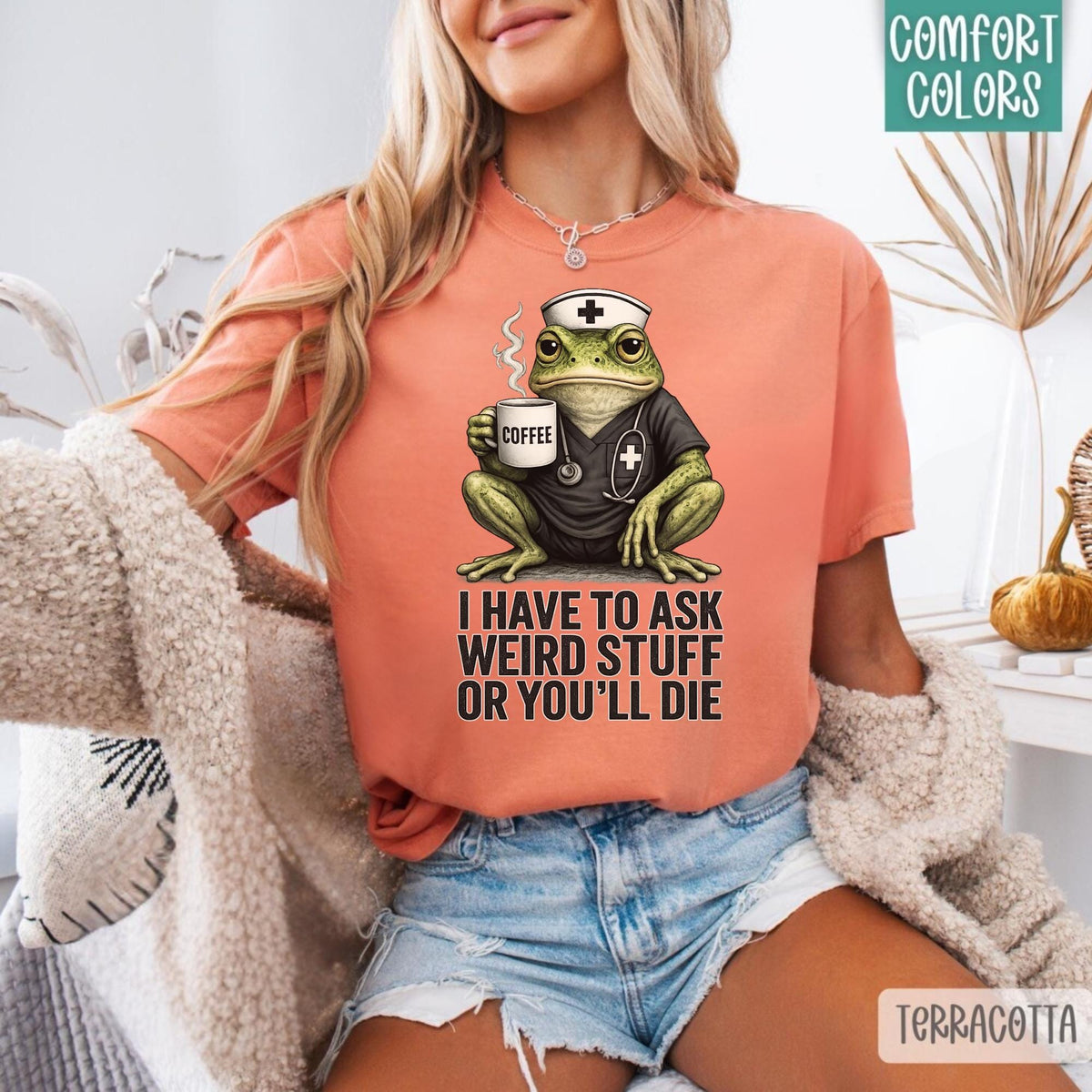 Funny Frog Nurse Sweatshirt, Coffee Frog Medical Crewneck, Weird Nurse Humor Pullover, Cute Healthcare Worker Gift, Dark Humor Apparel