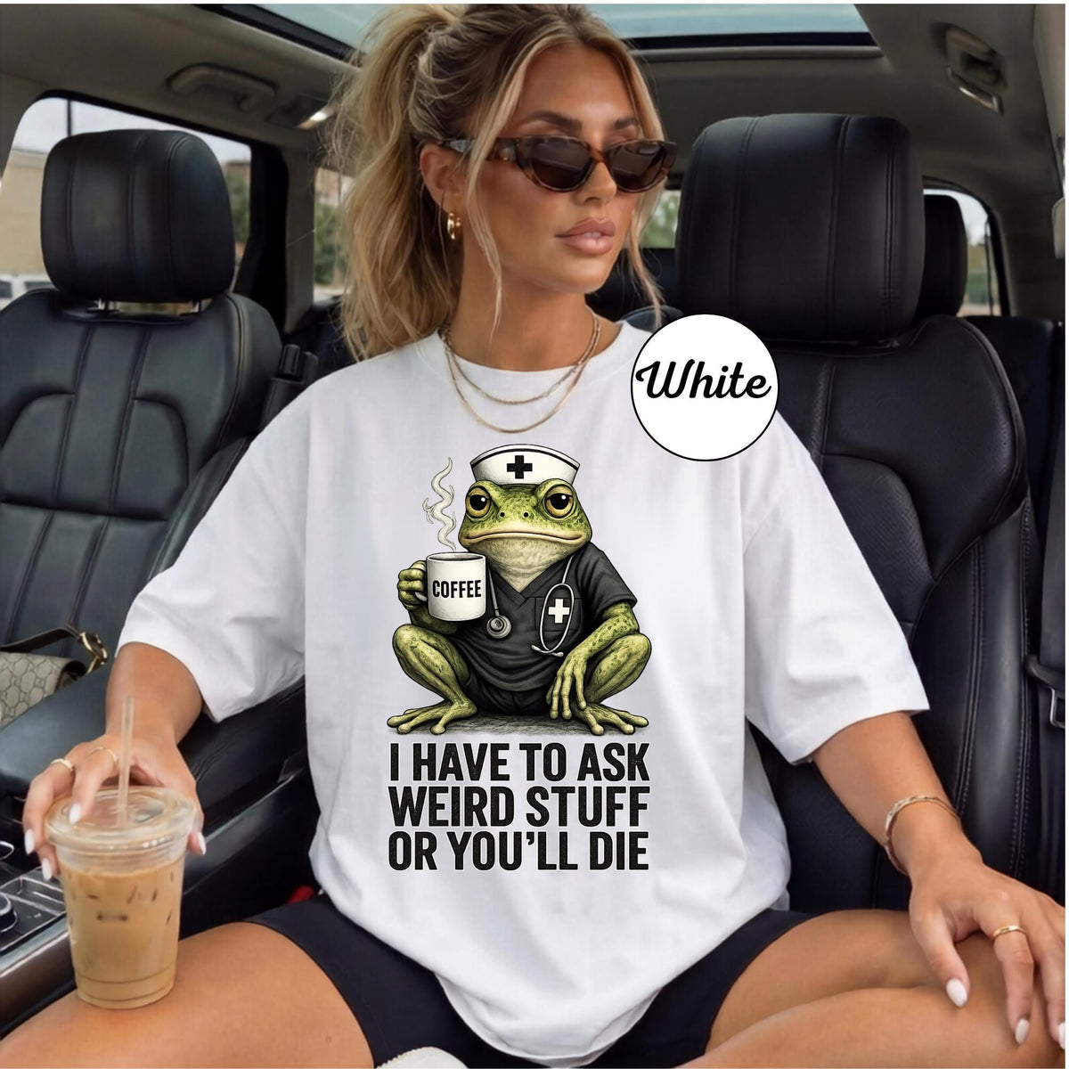 Funny Frog Nurse Sweatshirt, Coffee Frog Medical Crewneck, Weird Nurse Humor Pullover, Cute Healthcare Worker Gift, Dark Humor Apparel