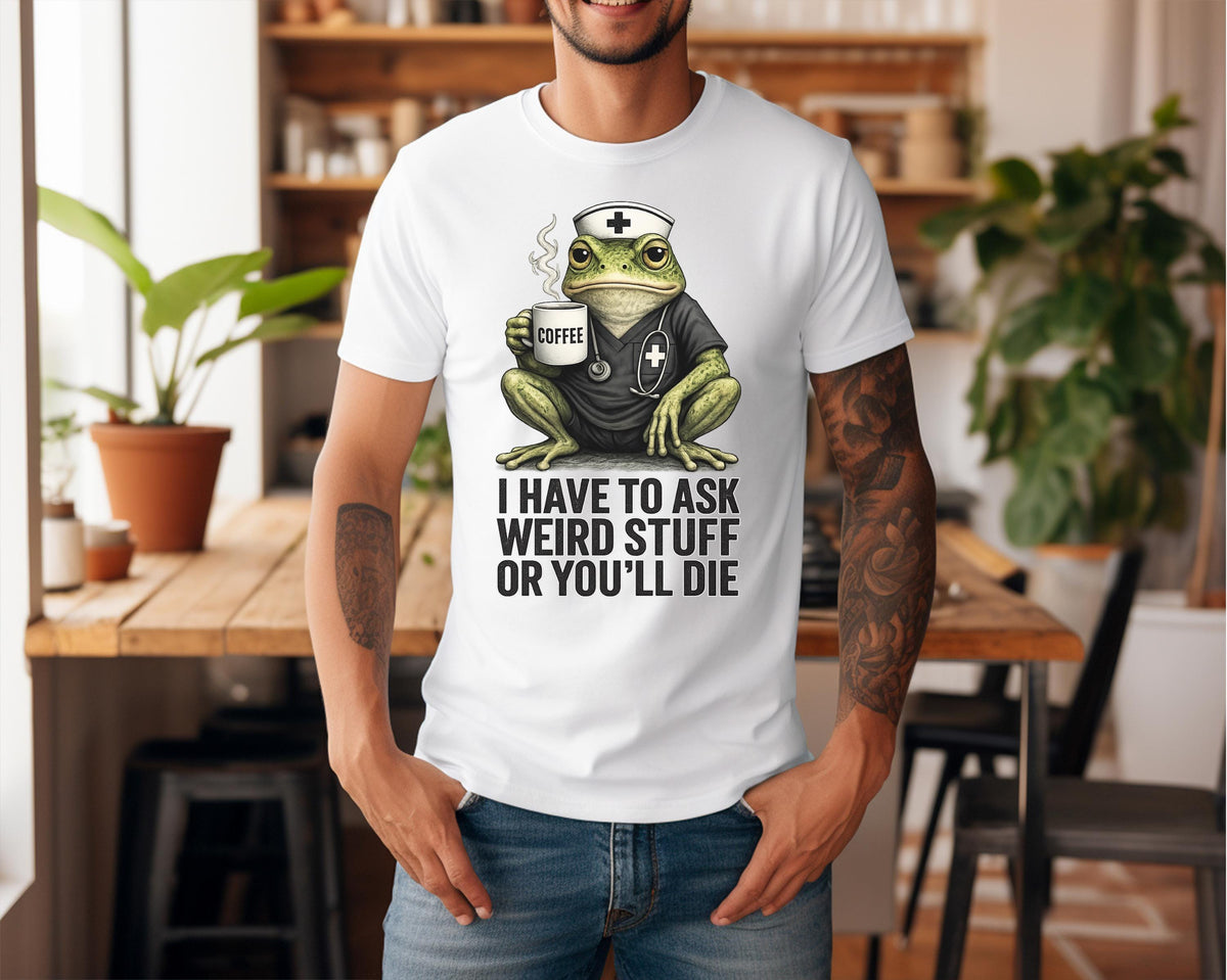 Funny Frog Nurse Sweatshirt, Coffee Frog Medical Crewneck, Weird Nurse Humor Pullover, Cute Healthcare Worker Gift, Dark Humor Apparel