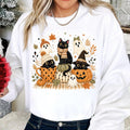 Halloween Cat Sweatshirt, Fall Ghost Pumpkin Crewneck, Cute Witchy Black Cat Autumn Pullover, Spooky Season Gift for Cat Lovers and Fans
