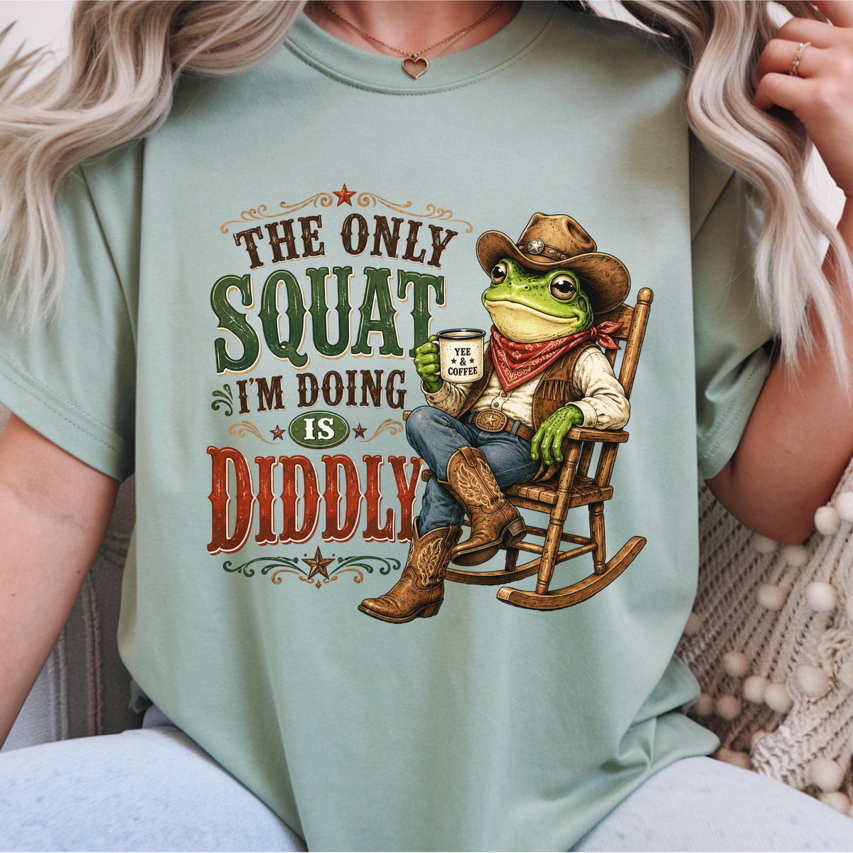 The Only Squat I'm Doing Is Diddly Sweatshirt, Funny Frog Cowboy Crewneck T Shirt, Country Western Gym Humor Gift for Squat Lovers and Daddi