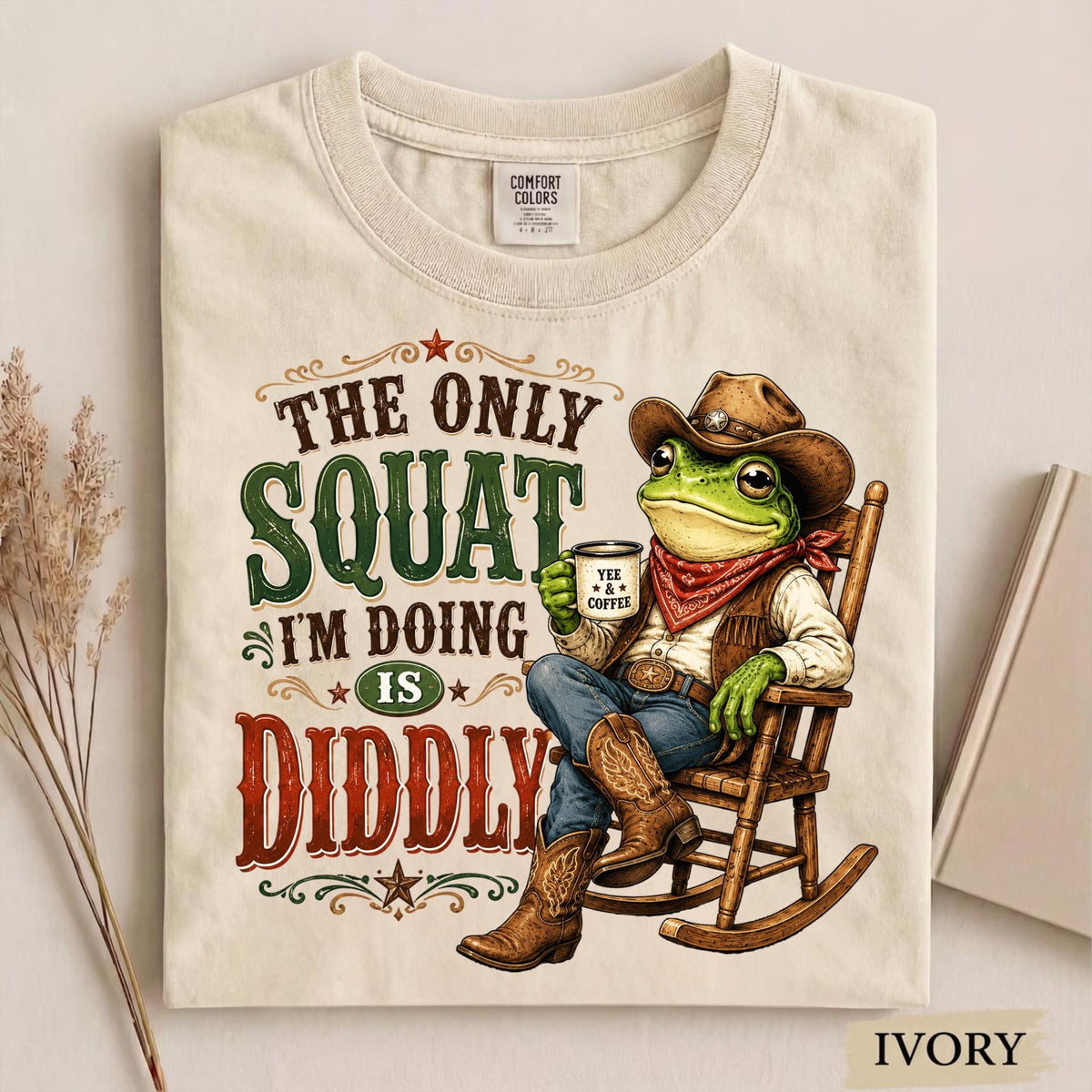 The Only Squat I'm Doing Is Diddly Sweatshirt, Funny Frog Cowboy Crewneck T Shirt, Country Western Gym Humor Gift for Squat Lovers and Daddi