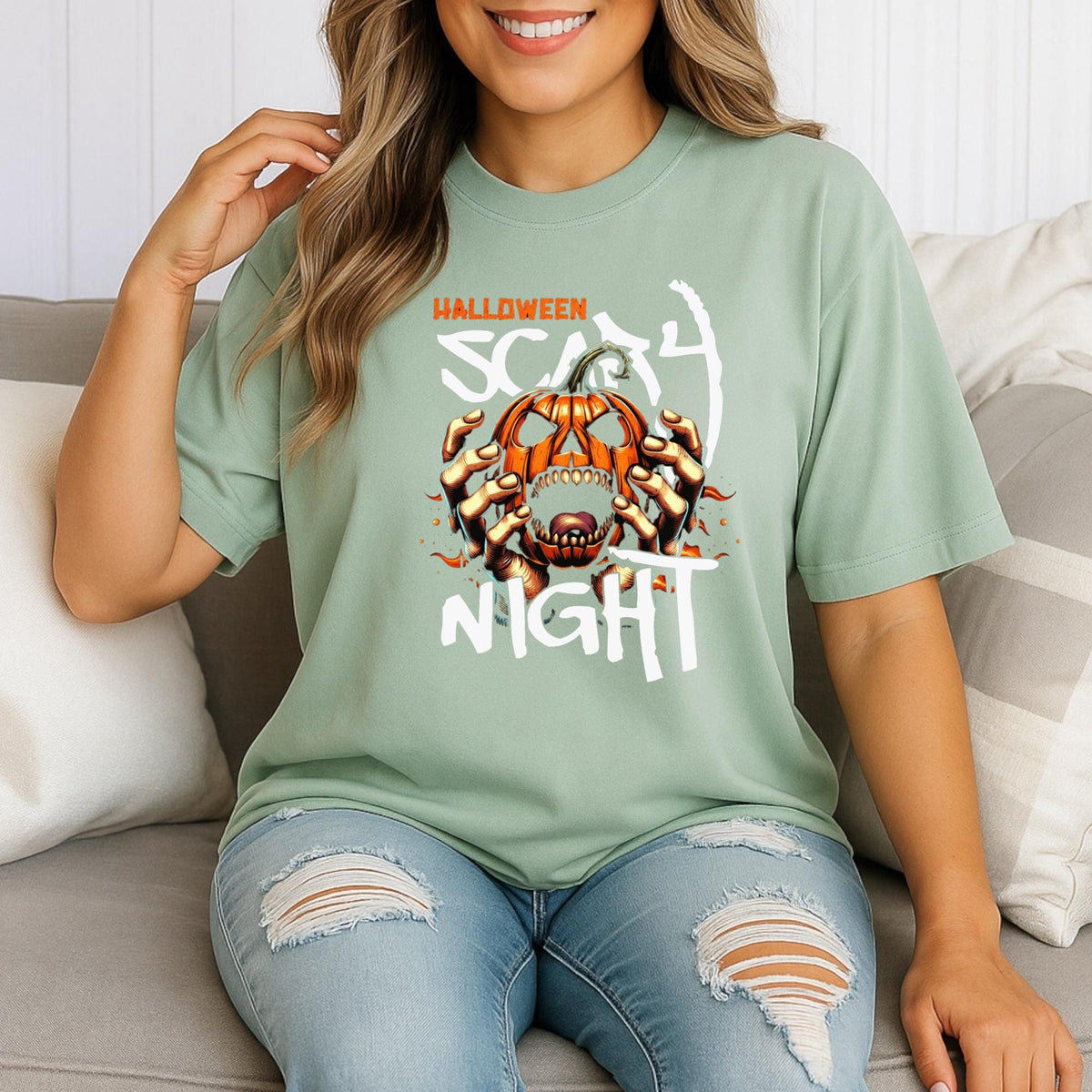 Halloween Scary Night Sweatshirt, Pumpkin Horror Crewneck, Spooky Jack O Lantern Shirt, Haunted Halloween Pullover for Fall Parties