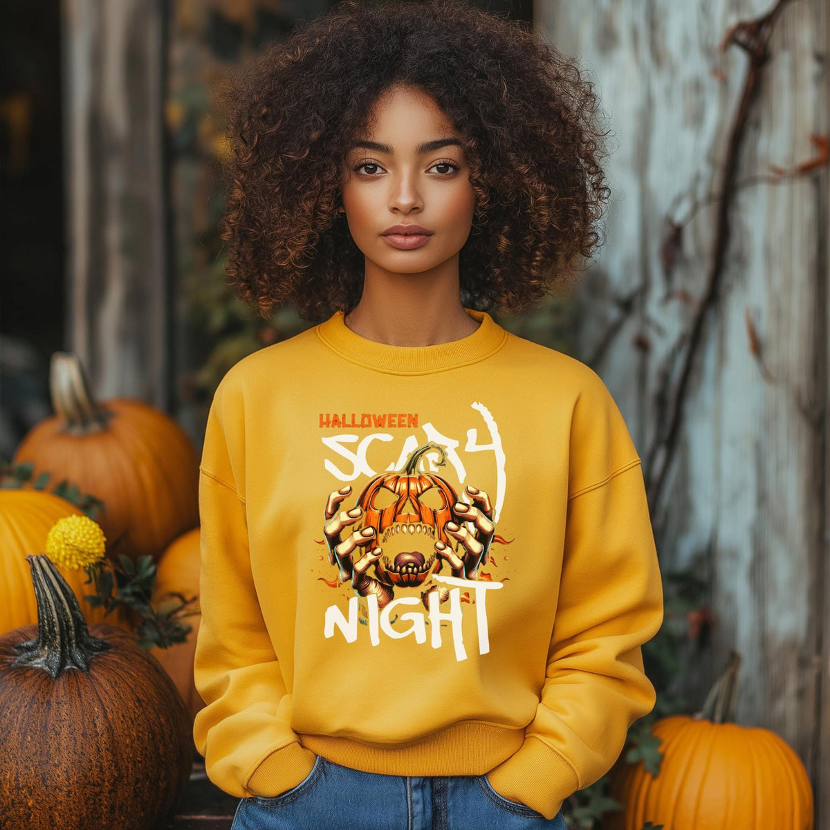 Halloween Scary Night Sweatshirt, Pumpkin Horror Crewneck, Spooky Jack O Lantern Shirt, Haunted Halloween Pullover for Fall Parties