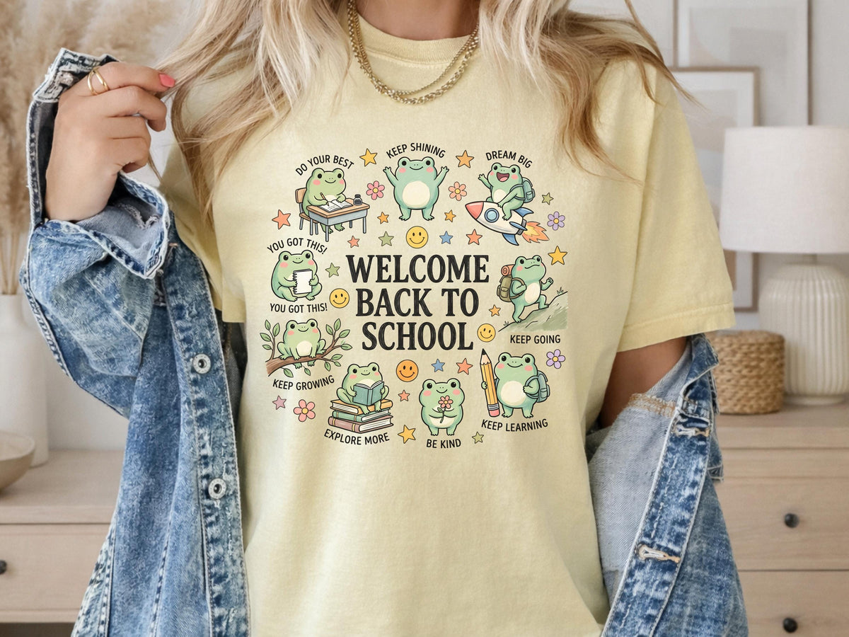 Back to School Frog Sweatshirt, Cute Teacher Gift, Encouraging School Crewneck, Bookish Student Pullover, Kawaii Frog School Gift for Kids