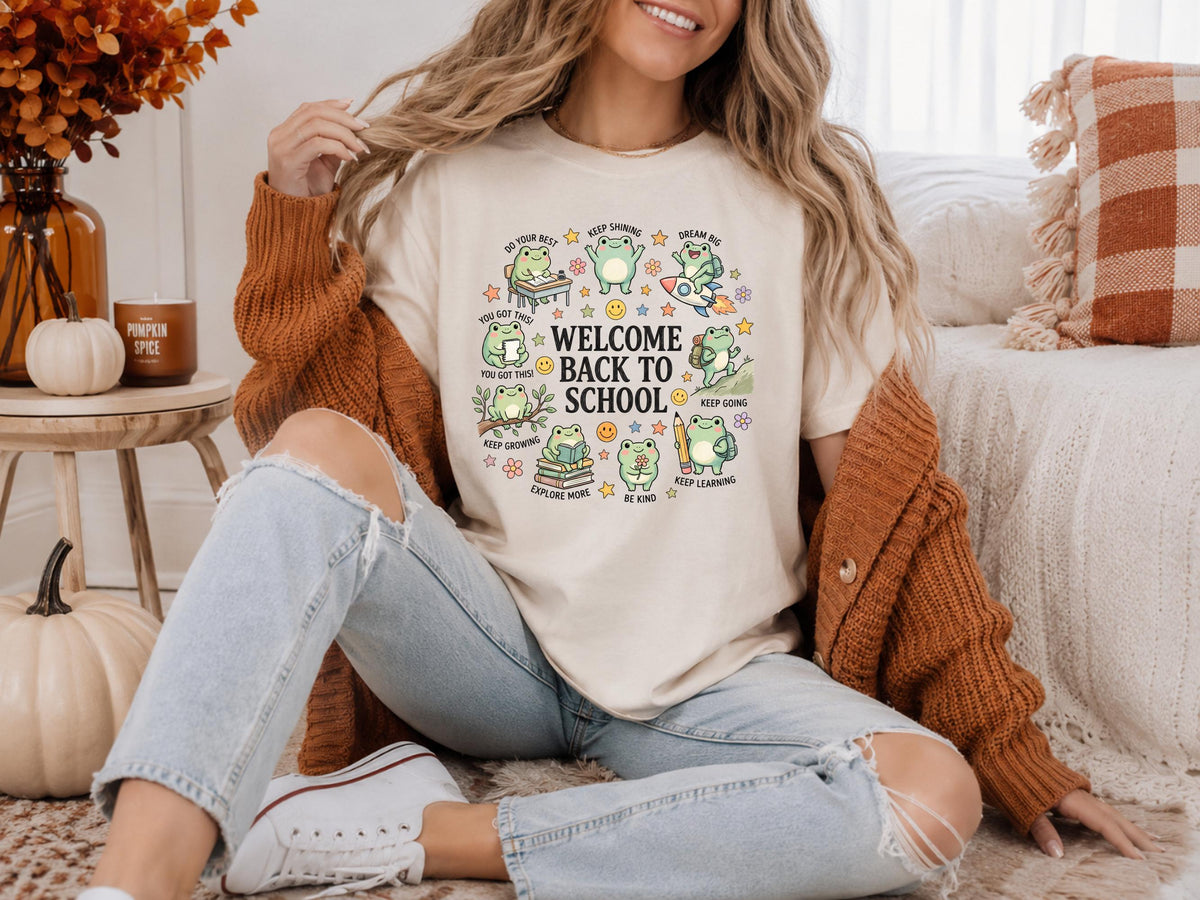Back to School Frog Sweatshirt, Cute Teacher Gift, Encouraging School Crewneck, Bookish Student Pullover, Kawaii Frog School Gift for Kids