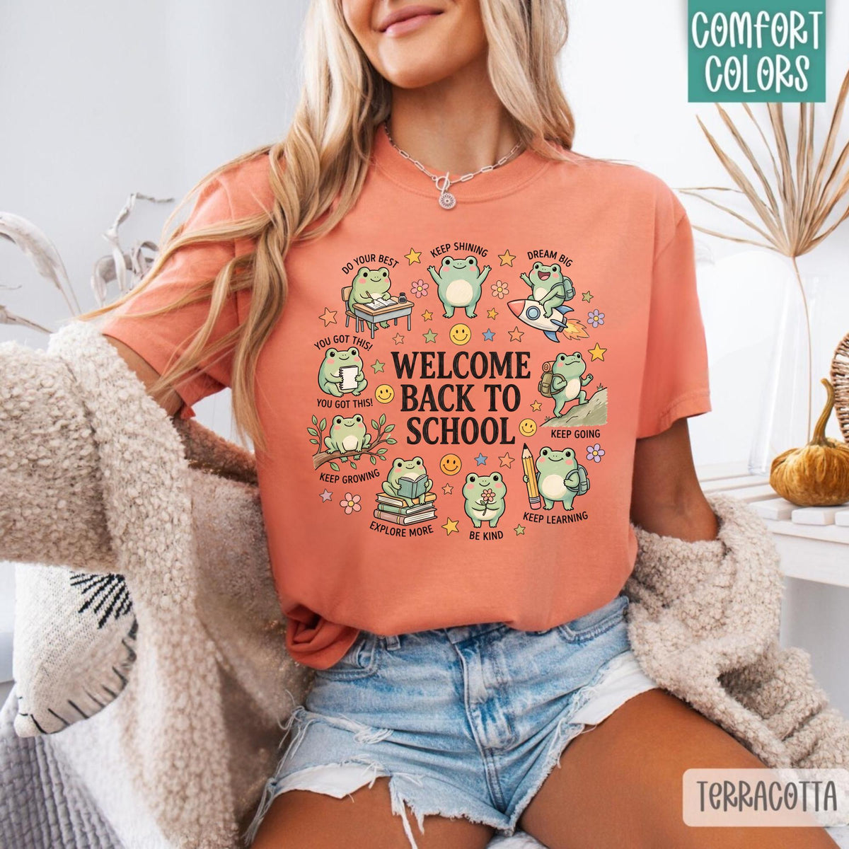 Back to School Frog Sweatshirt, Cute Teacher Gift, Encouraging School Crewneck, Bookish Student Pullover, Kawaii Frog School Gift for Kids
