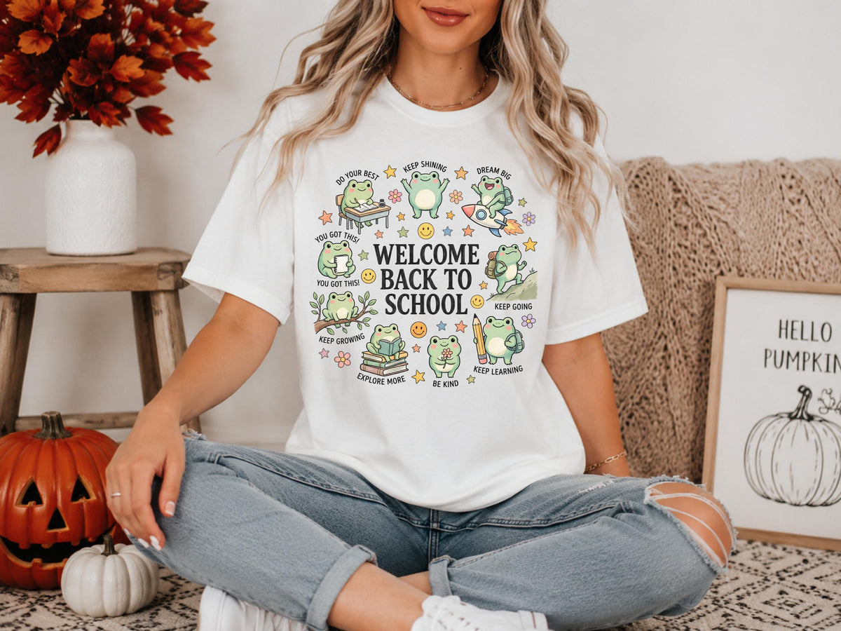 Back to School Frog Sweatshirt, Cute Teacher Gift, Encouraging School Crewneck, Bookish Student Pullover, Kawaii Frog School Gift for Kids