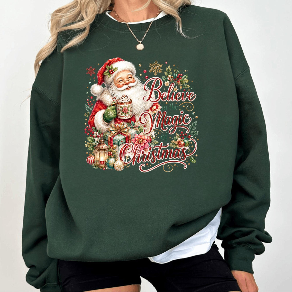 Believe in the Magic of Christmas Sweatshirt, Santa Holiday Crewneck, Festive Christmas Gift, Winter Family Sweater, Xmas Pullover