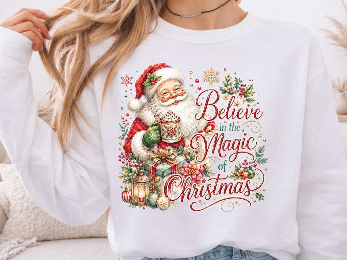Believe in the Magic of Christmas Sweatshirt, Santa Holiday Crewneck, Festive Christmas Gift, Winter Family Sweater, Xmas Pullover