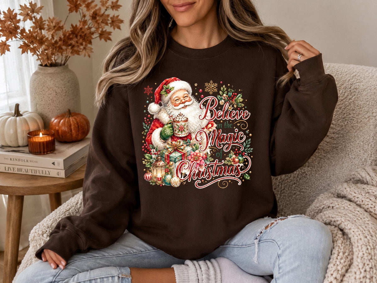 Believe in the Magic of Christmas Sweatshirt, Santa Holiday Crewneck, Festive Christmas Gift, Winter Family Sweater, Xmas Pullover