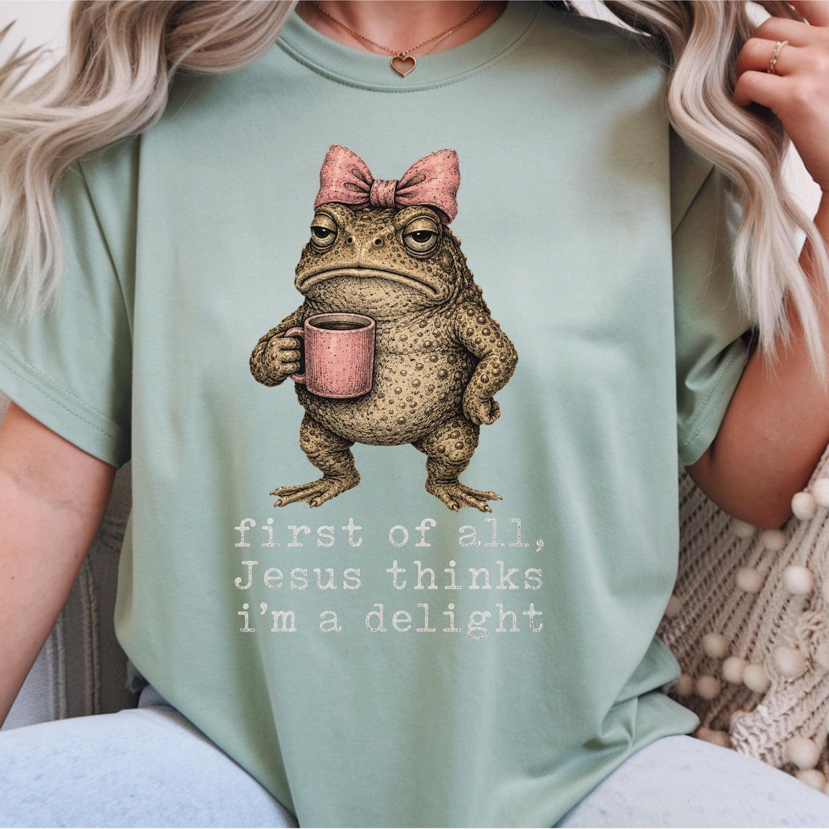 Funny Frog Sweatshirt, First of All Jesus Thinks I'm a Delight, Christian Crewneck, Cute Toad Graphic, Quirky Faith Gift for Women