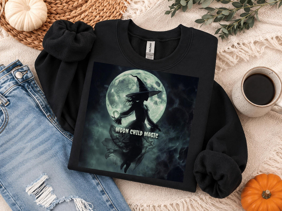 Moon Child Magic Sweatshirt, Witchy Moon Crewneck, Mystical Witch Sweatshirt, Gothic Fantasy Pullover, Celestial Halloween Gift Idea