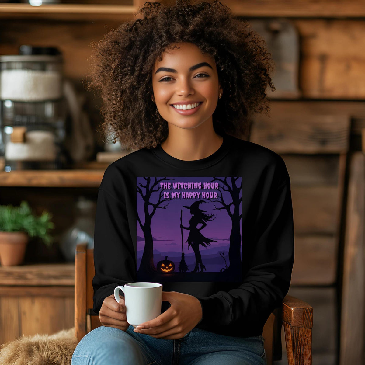 The Witching Hour Is My Happy Hour Sweatshirt, Halloween Witch Crewneck, Spooky Pumpkin Sweatshirt, Gothic Autumn Pullover Gift Rest