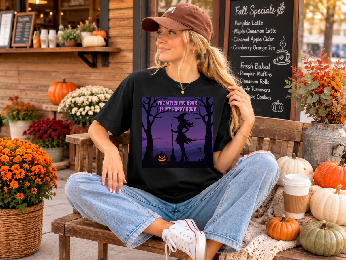 The Witching Hour Is My Happy Hour Sweatshirt, Halloween Witch Crewneck, Spooky Pumpkin Sweatshirt, Gothic Autumn Pullover Gift Rest
