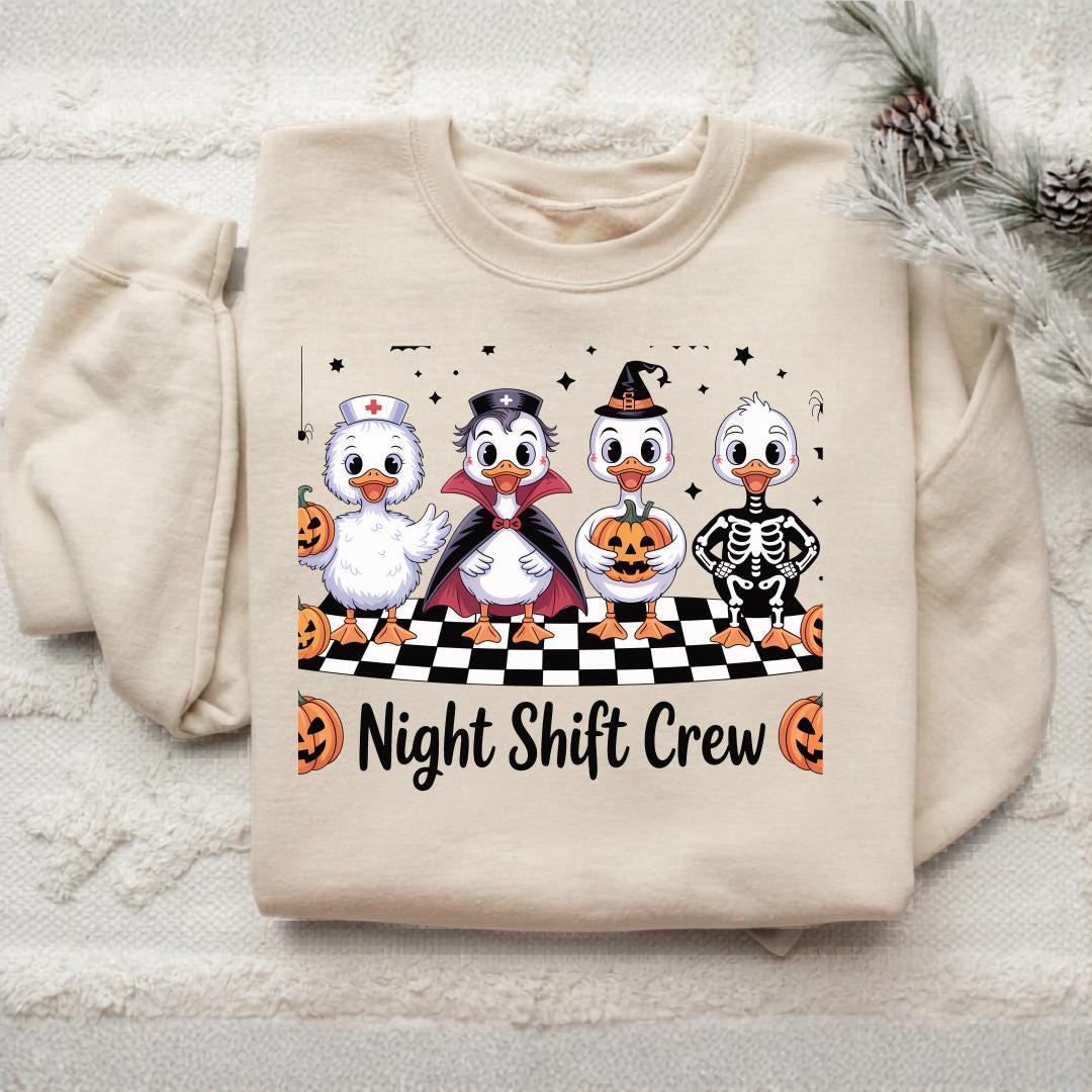 Night Shift Nurse Funny Halloween Geese Halloween Nurse Ghost Sweatshirt, Neonatal Nurse Boo Crewneck, Spooky Nursing Pullover, Cute Medical