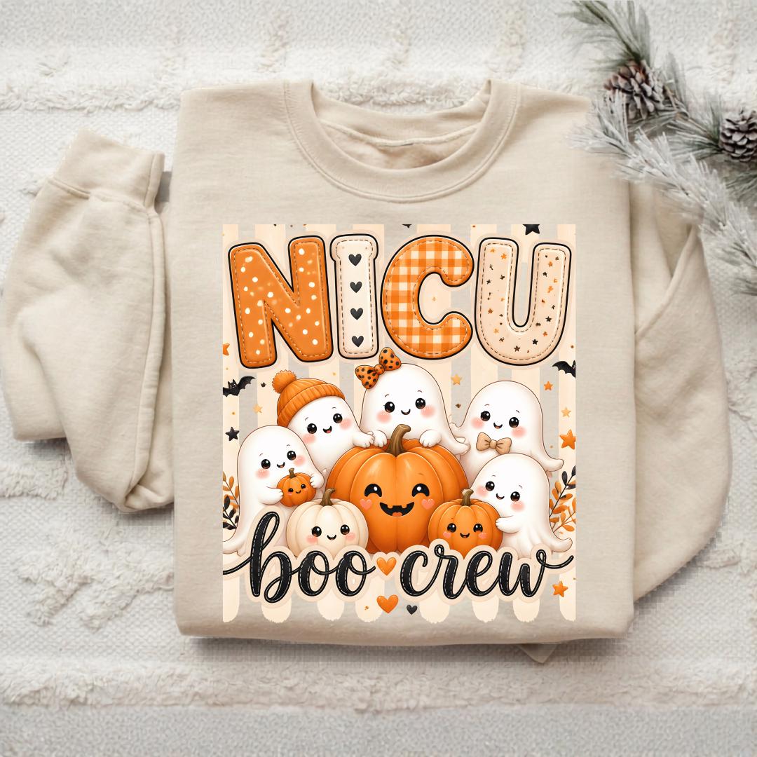 NICU Nurse Boo Crew Sweatshirt, Halloween Ghost Nurse Crewneck, Neonatal Nurse Spooky Pullover, Cute Fall Gift for Nurses and NICU Staff