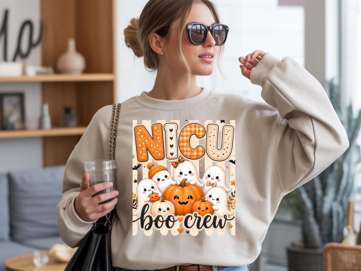 NICU Nurse Boo Crew Sweatshirt, Halloween Ghost Nurse Crewneck, Neonatal Nurse Spooky Pullover, Cute Fall Gift for Nurses and NICU Staff