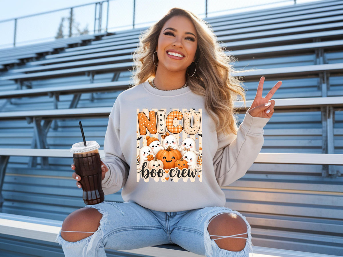 NICU Nurse Boo Crew Sweatshirt, Halloween Ghost Nurse Crewneck, Neonatal Nurse Spooky Pullover, Cute Fall Gift for Nurses and NICU Staff