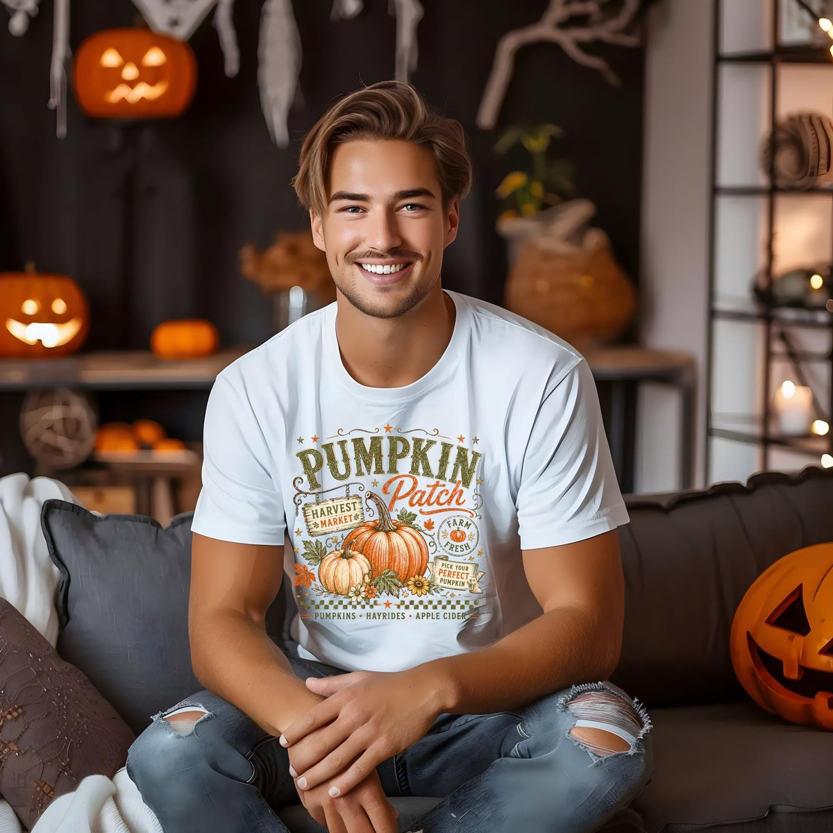 Pumpkin Patch Sweatshirt, Fall Harvest Market Crewneck, Farm Fresh Pumpkin Season Pullover, Hayride Apple Cider Autumn Gift Idea Cozy