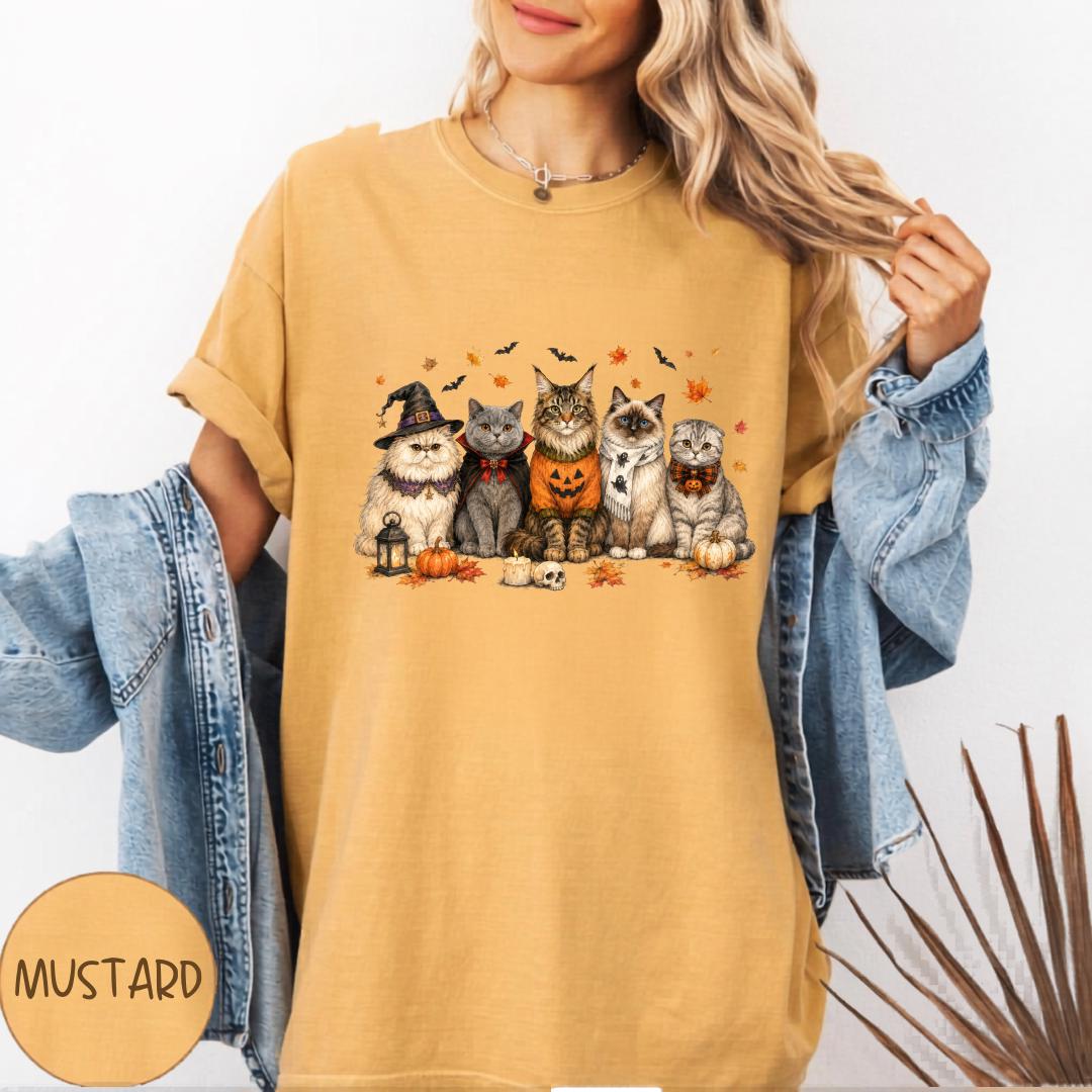 Halloween Cat Sweatshirt, Cute Spooky Cats Crewneck, Witch Kitty Pumpkin Shirt, Autumn Fall Feline Gift for Cat Lovers and Cozy Nights