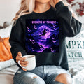 Brewing Up Trouble Sweatshirt, Witchy Halloween Crewneck, Purple Bat Moon Design, Spooky Gothic Autumn Pullover for Occult Lovers Gift