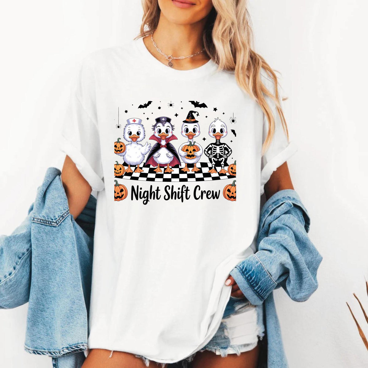 Night Shift Nurse Funny Halloween Geese Halloween Nurse Ghost Sweatshirt, Neonatal Nurse Boo Crewneck, Spooky Nursing Pullover, Cute Medical