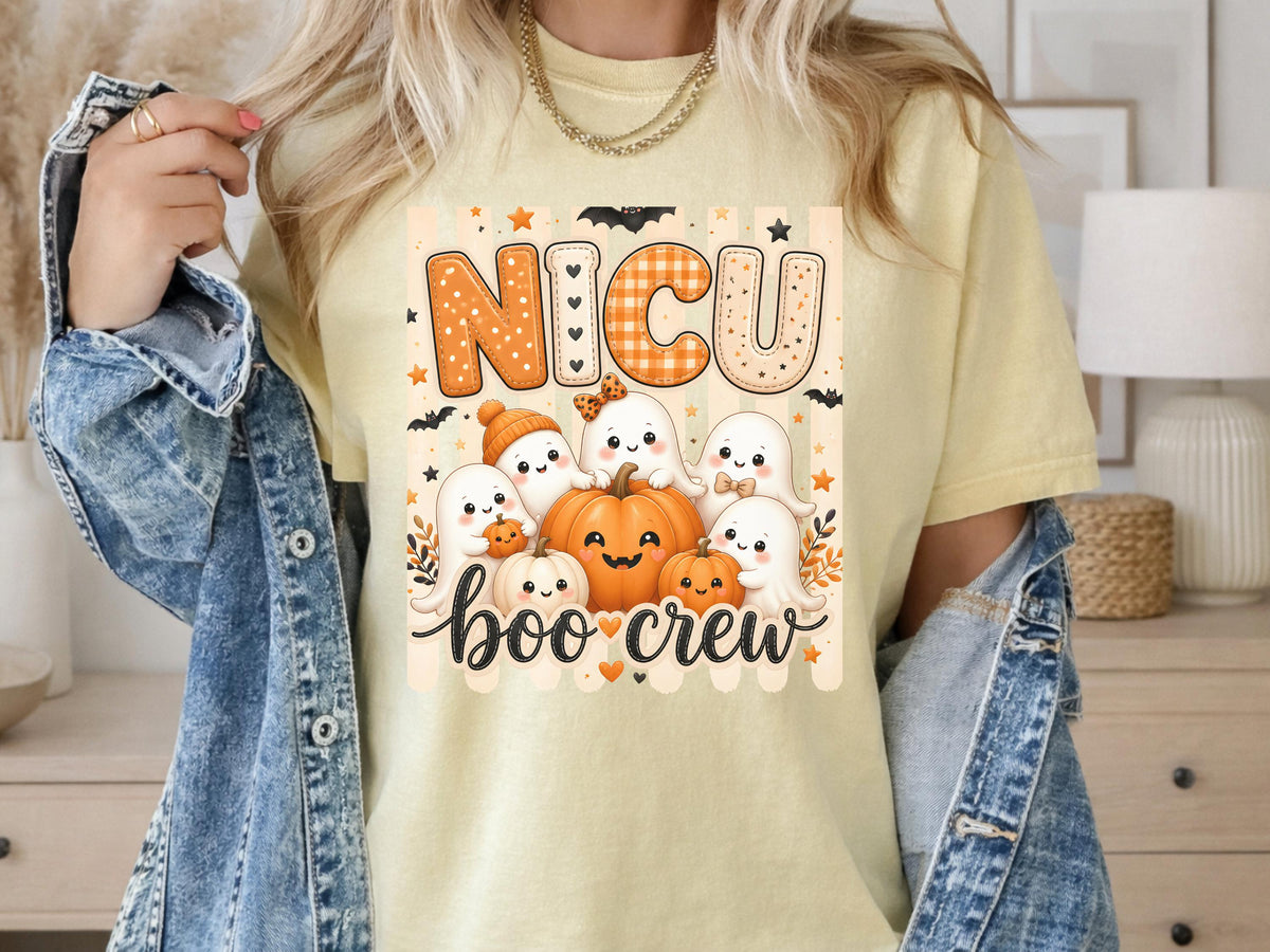 NICU Nurse Boo Crew Sweatshirt, Halloween Ghost Nurse Crewneck, Neonatal Nurse Spooky Pullover, Cute Fall Gift for Nurses and NICU Staff