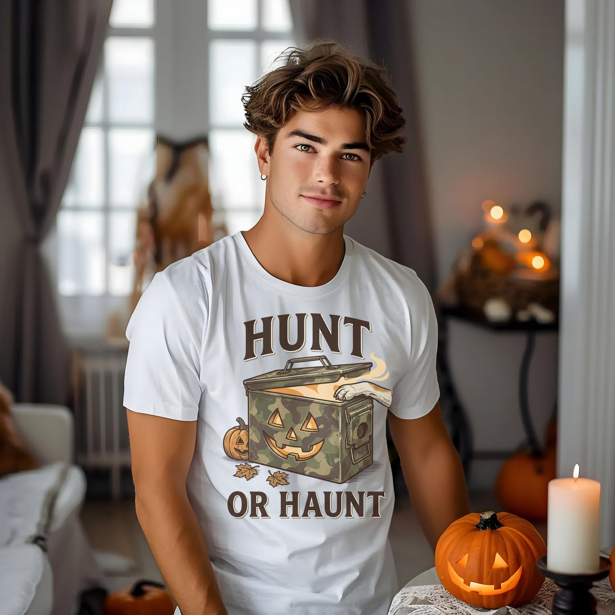Hunt or Haunt Halloween Shirt, Camouflage Pumpkin Tee, Funny Hunting Graphic, Spooky Fall Shirt for Outdoor Fans and Pumpkin Lovers