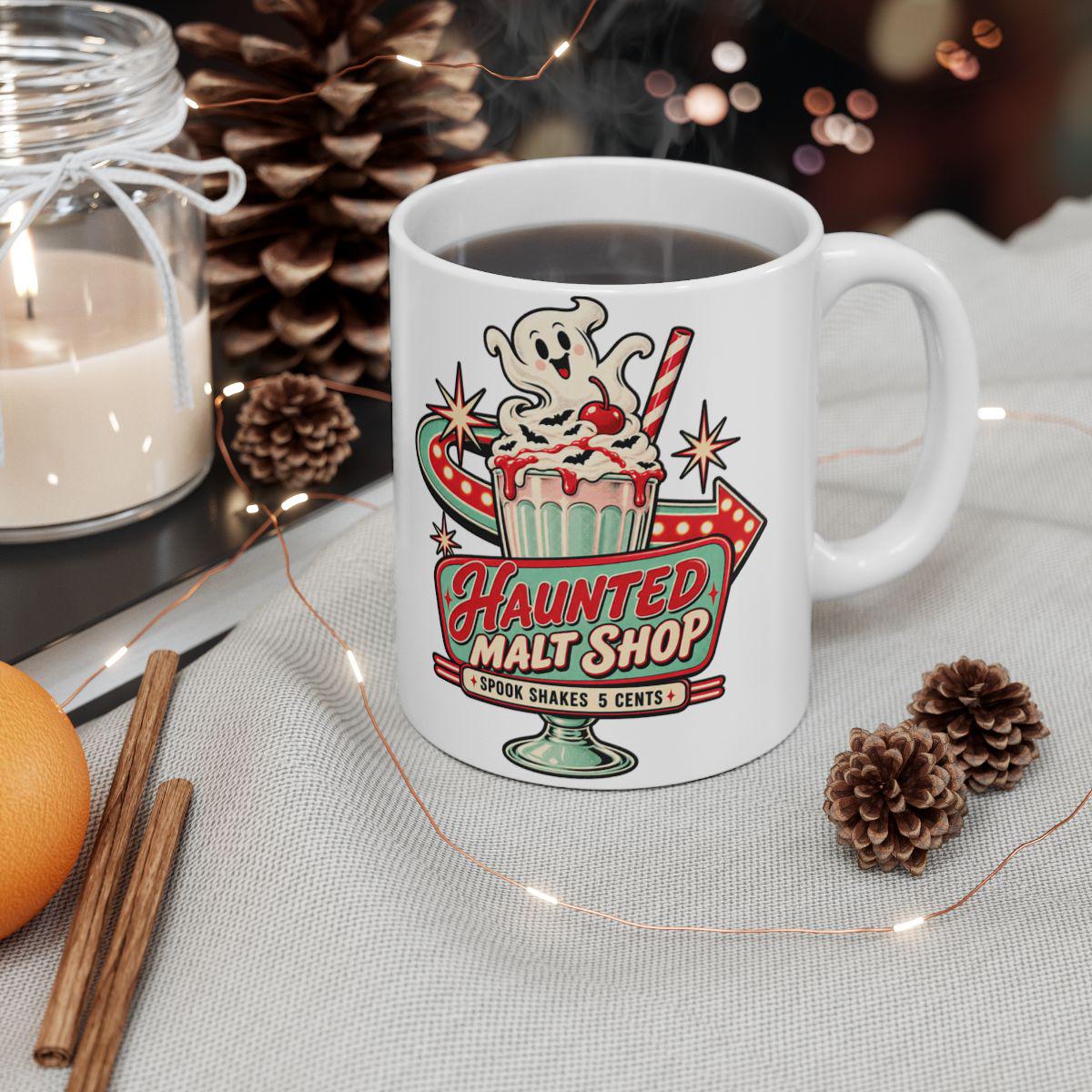 Haunted Malt Shop Mug, Shirt, Spooky Halloween T-Shirt, Ghost Spook Shakes Graphic Tee, Retro Diner Design, Vintage-Inspired Unisex Top