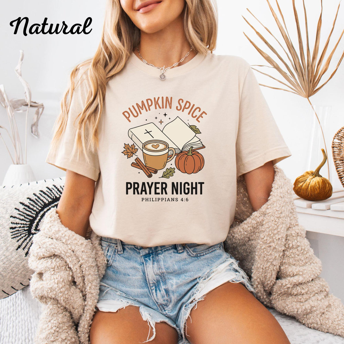 Pumpkin Spice Prayer Sweatshirt, Christian Fall Crewneck, Philippians 4:6 Coffee Pumpkin Faith Gift, Cozy Autumn Bible Study