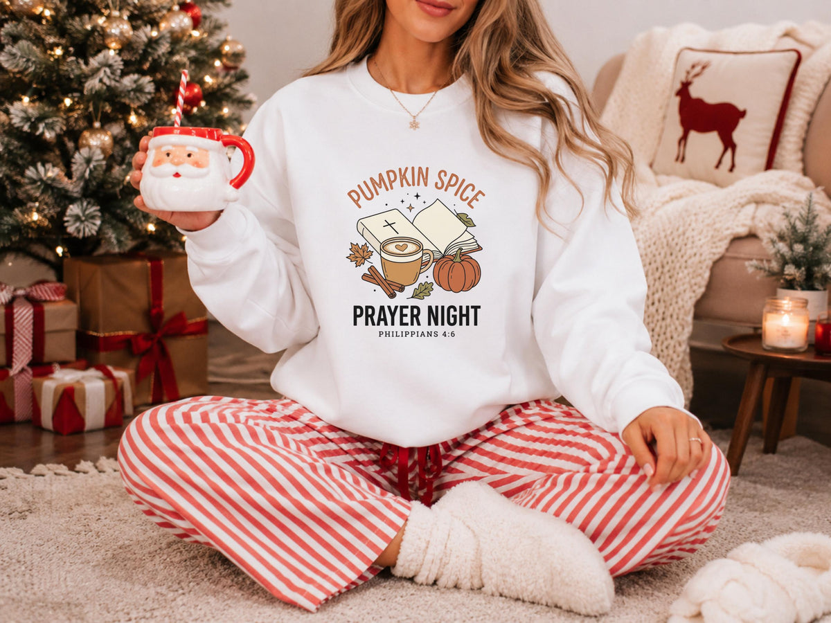 Pumpkin Spice Prayer Sweatshirt, Christian Fall Crewneck, Philippians 4:6 Coffee Pumpkin Faith Gift, Cozy Autumn Bible Study