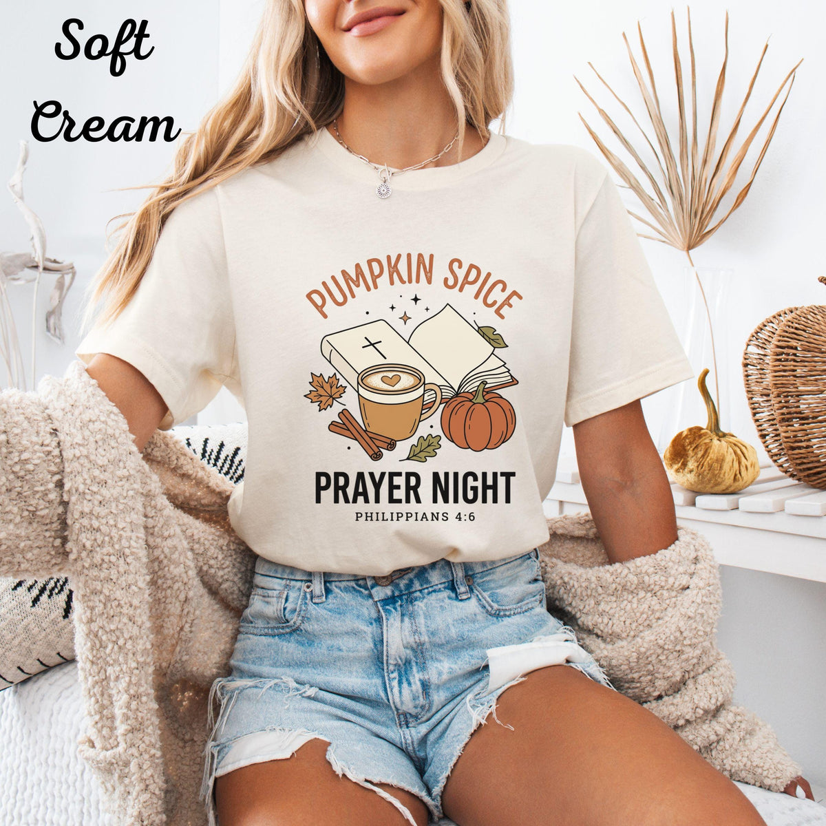 Pumpkin Spice Prayer Sweatshirt, Christian Fall Crewneck, Philippians 4:6 Coffee Pumpkin Faith Gift, Cozy Autumn Bible Study
