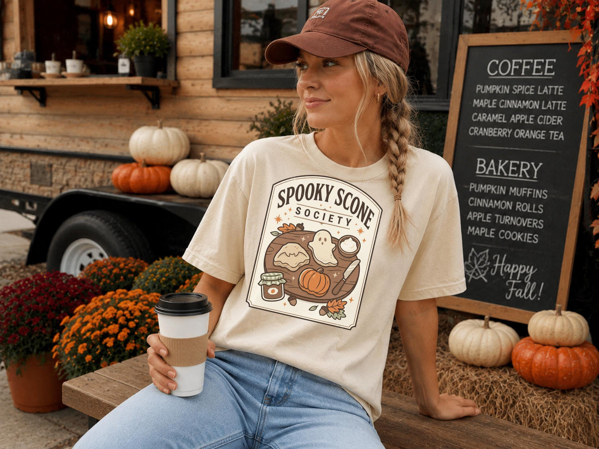 Spooky Scone Society Sweatshirt, Fall Baking Shirt, Halloween Coffee Lover Crewneck, Pumpkin Pie Ghost Autumn Graphic Pullover Gift