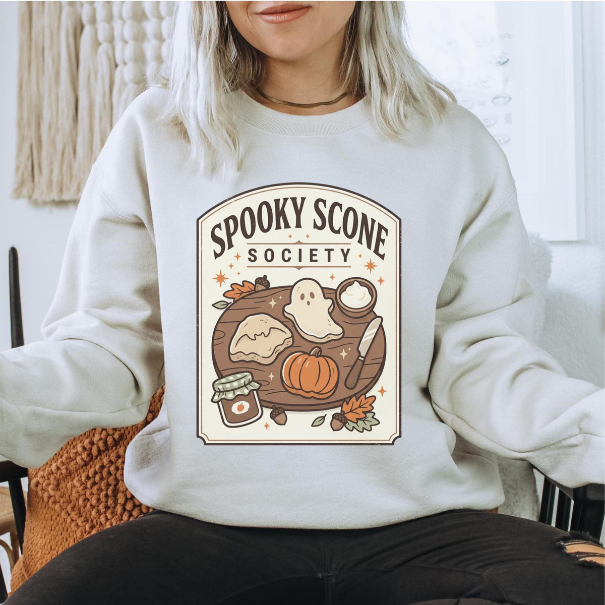 Spooky Scone Society Sweatshirt, Fall Baking Shirt, Halloween Coffee Lover Crewneck, Pumpkin Pie Ghost Autumn Graphic Pullover Gift