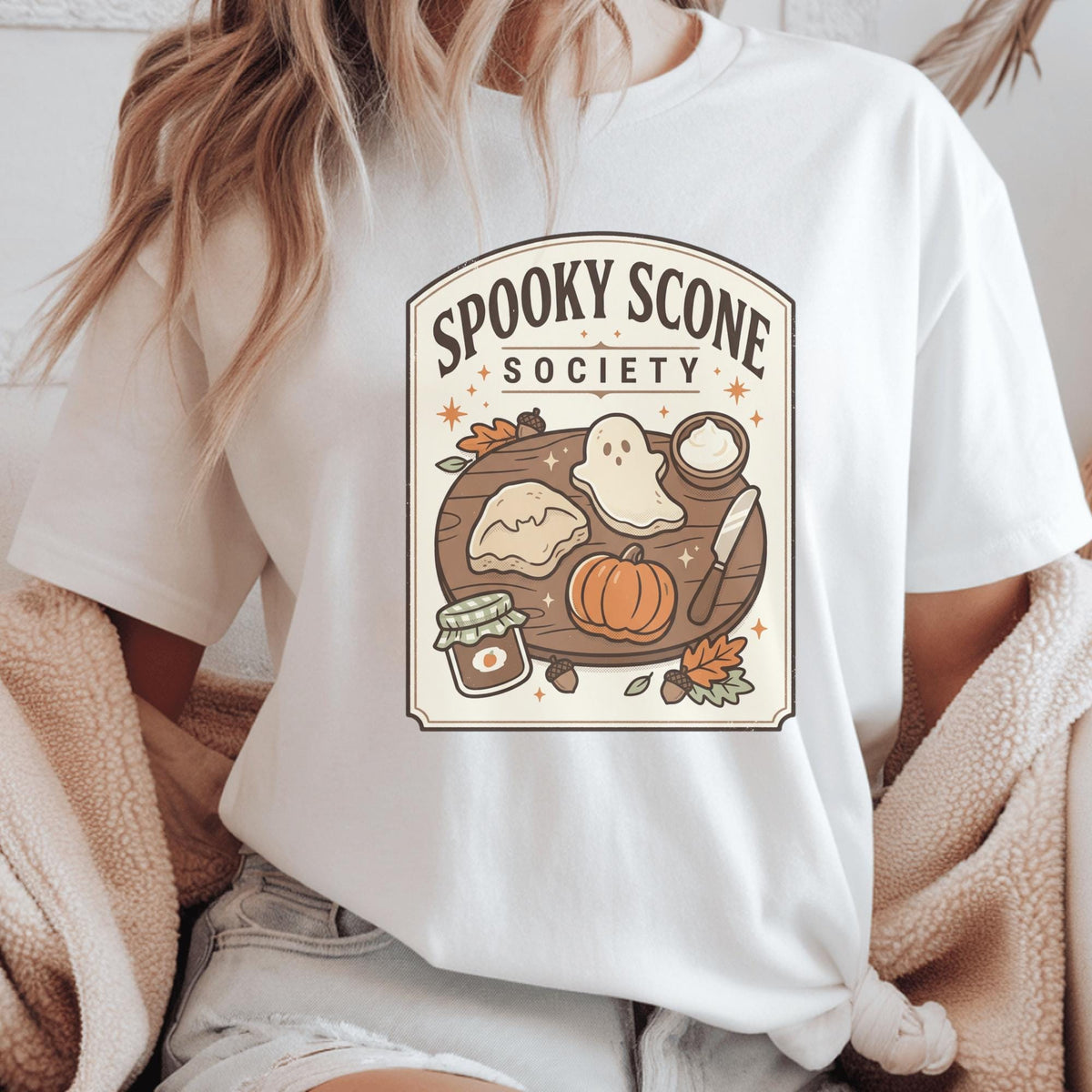 Spooky Scone Society Sweatshirt, Fall Baking Shirt, Halloween Coffee Lover Crewneck, Pumpkin Pie Ghost Autumn Graphic Pullover Gift