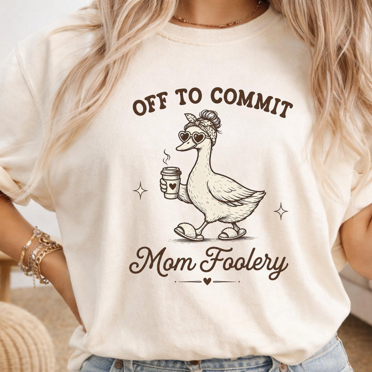 Off to Commit Mom Foolery Sweatshirt, Funny Mom Duck Crewneck, Coffee Lover Gift, Cute Cozy Mother’s Day Pullover, Mom Humor Top Gift