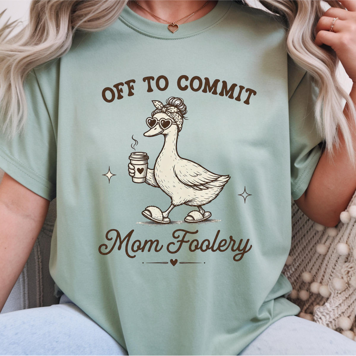 Off to Commit Mom Foolery Sweatshirt, Funny Mom Duck Crewneck, Coffee Lover Gift, Cute Cozy Mother’s Day Pullover, Mom Humor Top Gift